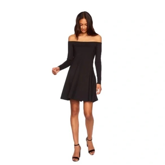 NWT Susana Monaco Off The Shoulder Skater Dress in Black Size M - Picture 2 of 12
